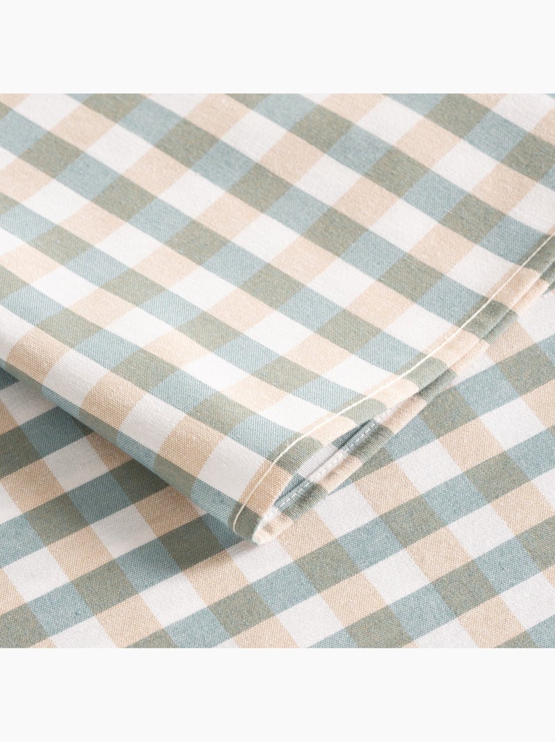 Vlekbestendig tafelkleed met Vichy-ruit van geweven katoen, natuurlijke touch - Gamusi. Blauw - Kiabi
