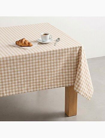 Vlekbestendig tafelkleed met Vichy-ruit van geweven katoen, natuurlijke touch - Gamusi.