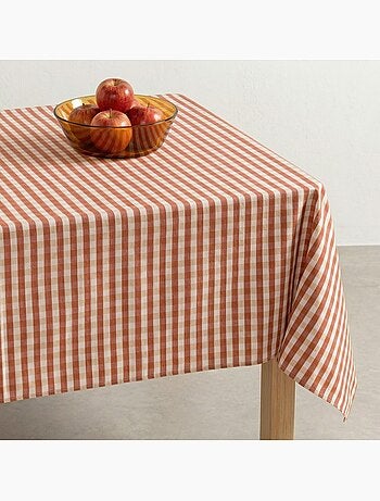 Vlekbestendig tafelkleed met Vichy-ruit van geweven katoen, natuurlijke touch - Gamusi.