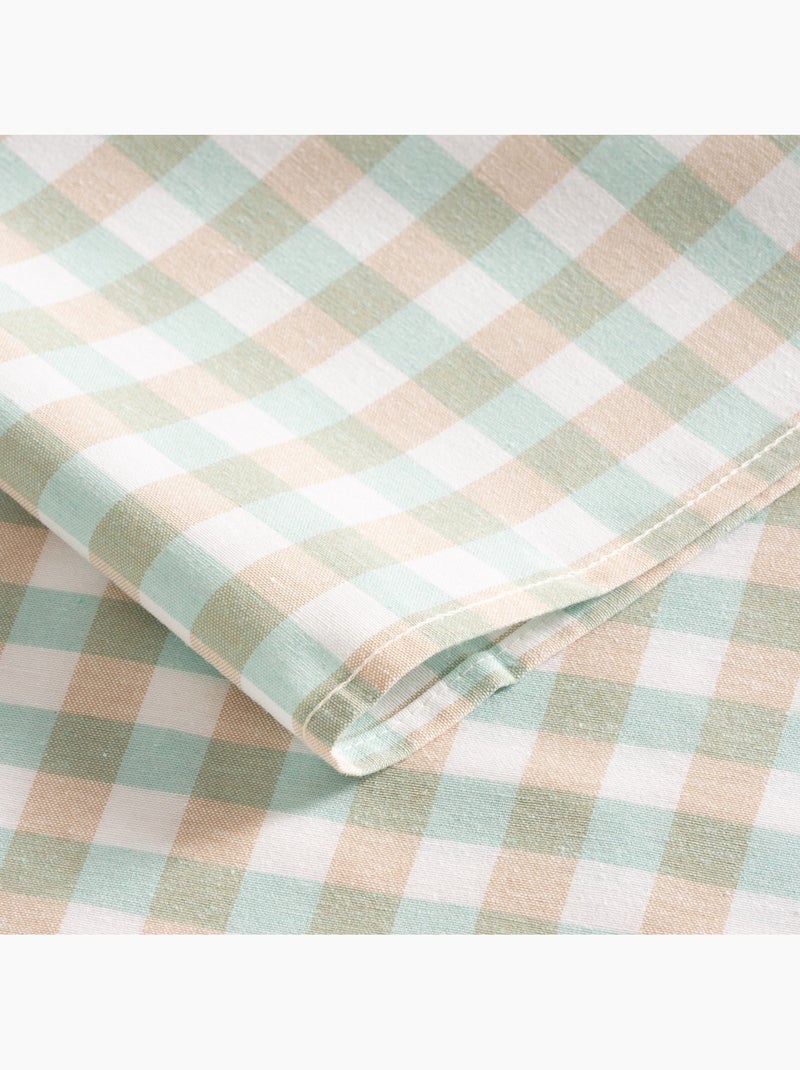 Vlekbestendig tafelkleed met Vichy-ruit van geweven katoen, natuurlijke touch - Gamusi. Turkoois - Kiabi