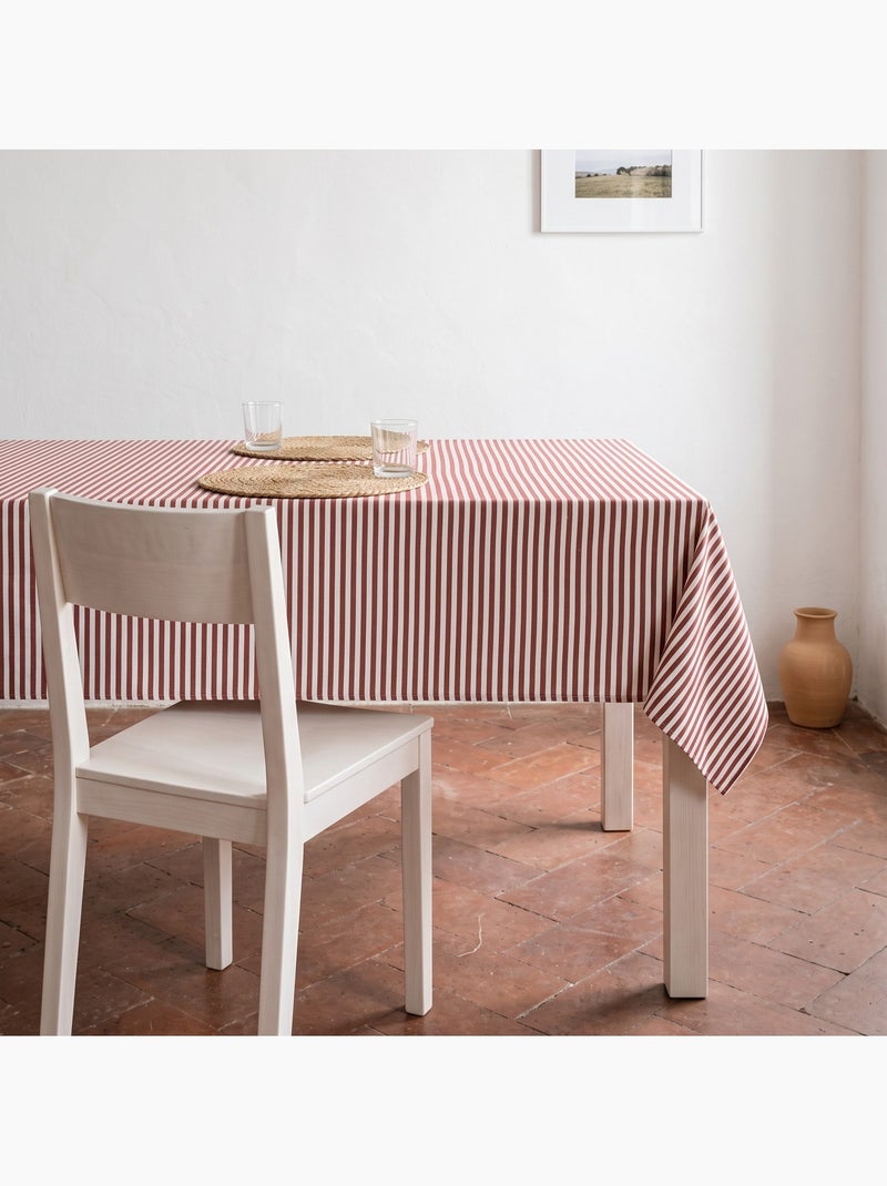 Vlekwerend katoenen tafelkleed met fijne strepen - gamusi. Terracotta - Kiabi