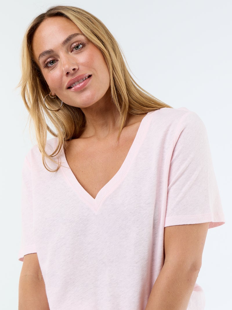 Vloeiend T-shirt van linnenmix Rose - Kiabi