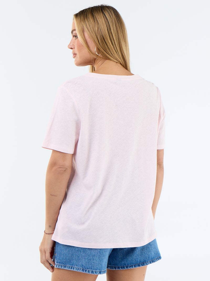 Vloeiend T-shirt van linnenmix Rose - Kiabi
