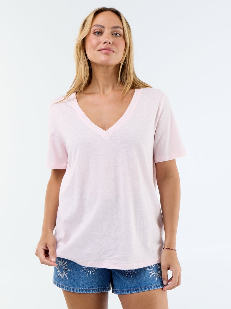 Vloeiend T-shirt van linnenmix Rose - Kiabi