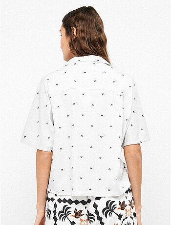 Vloeiende blouse met tropische print en japanse mouwen