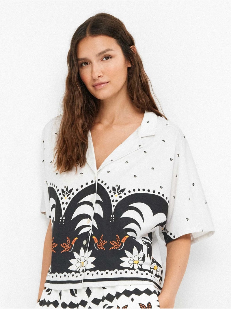 Vloeiende blouse met tropische print en japanse mouwen Multicolor - Kiabi