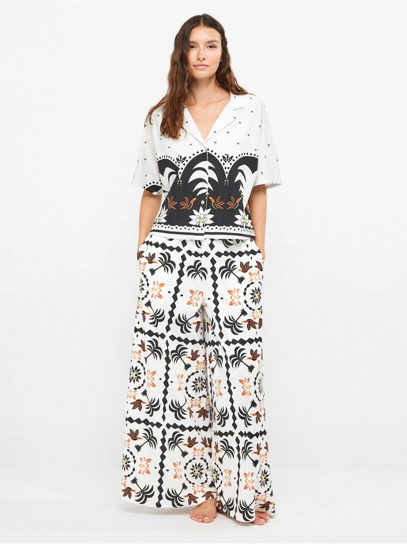 Vloeiende blouse met tropische print en japanse mouwen Multicolor - Kiabi
