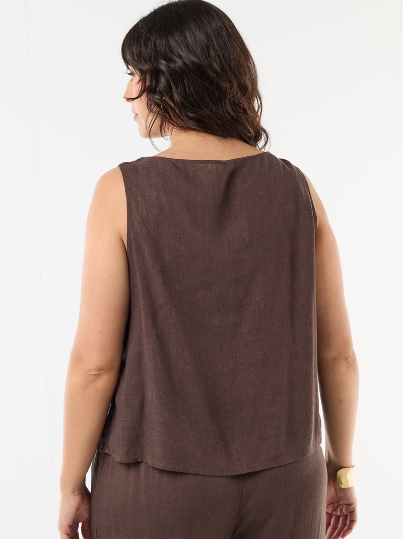 Vloeiende top van linnenmix met goudkleurige details Bruin - Kiabi