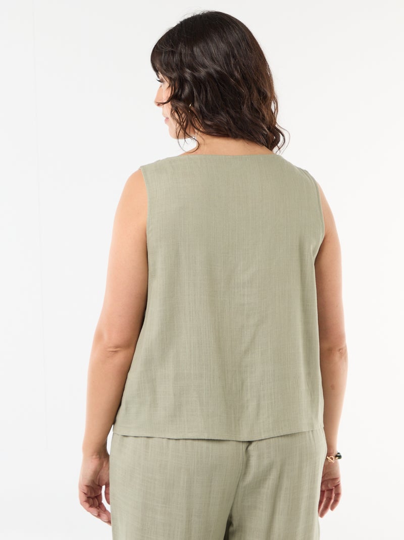 Vloeiende top van linnenmix met goudkleurige details Groen - Kiabi