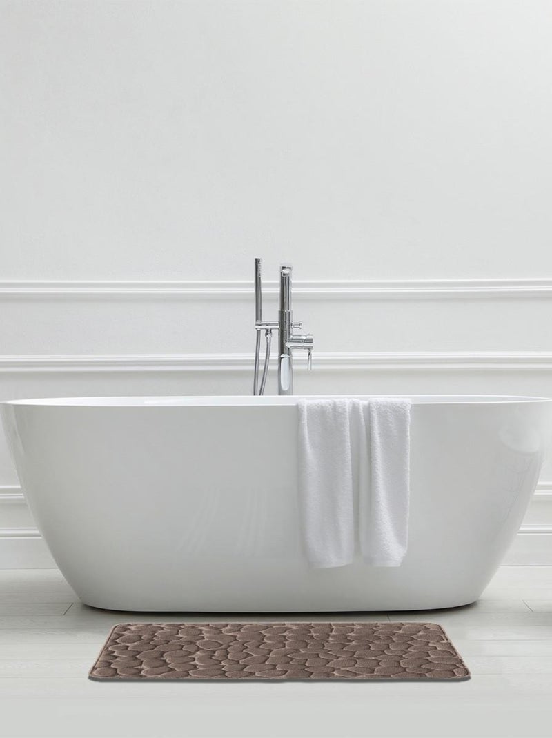 Vloerkleed voor badkamer van memory foam met galet structuur 60 x 100 cm Guy Levasseur Taupegrijs - Kiabi