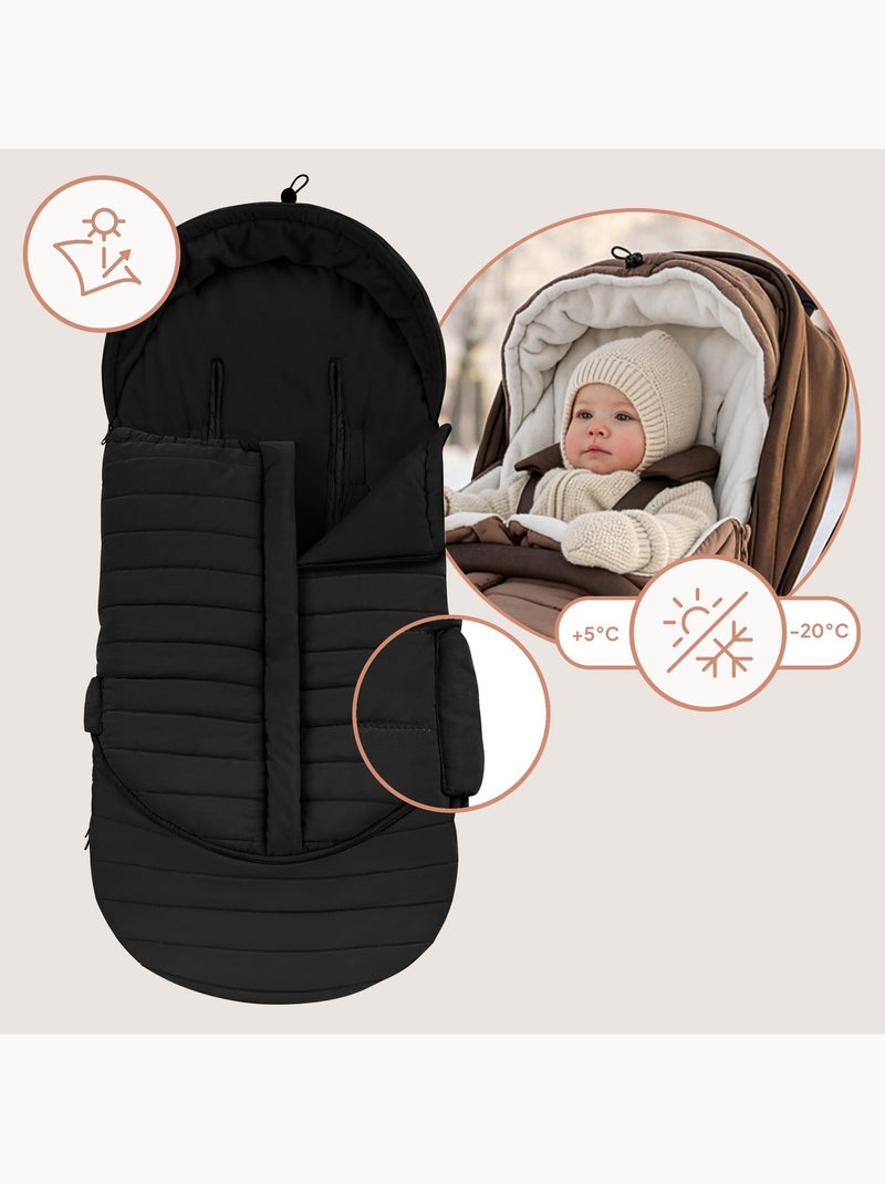 Voetenzak voor kinderwagen LIONELO Oli – Universeel – Waterdicht – +5 tot –20 °C – UV-filter Zwart - Kiabi