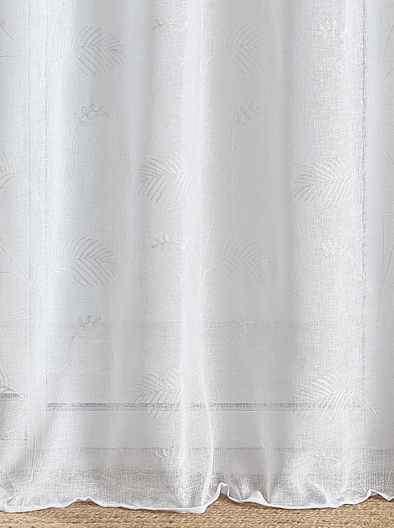 Voilage à oeillets brodé feuilles Blanc - Kiabi