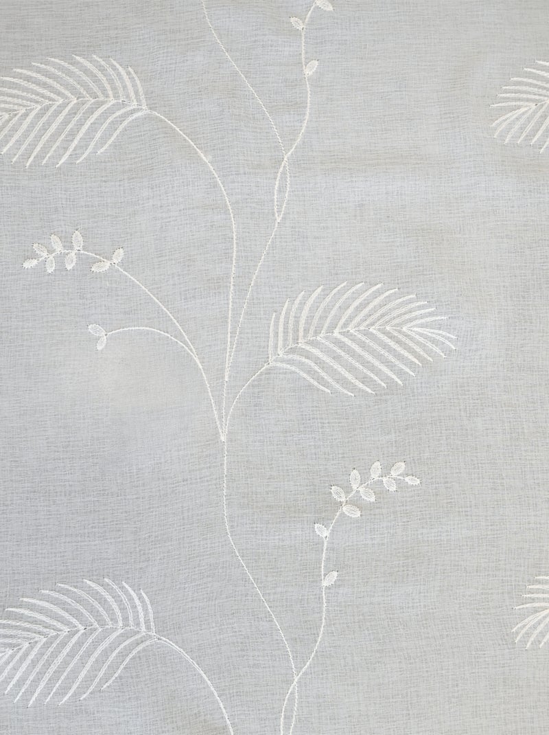 Voilage à oeillets brodé feuilles Blanc - Kiabi