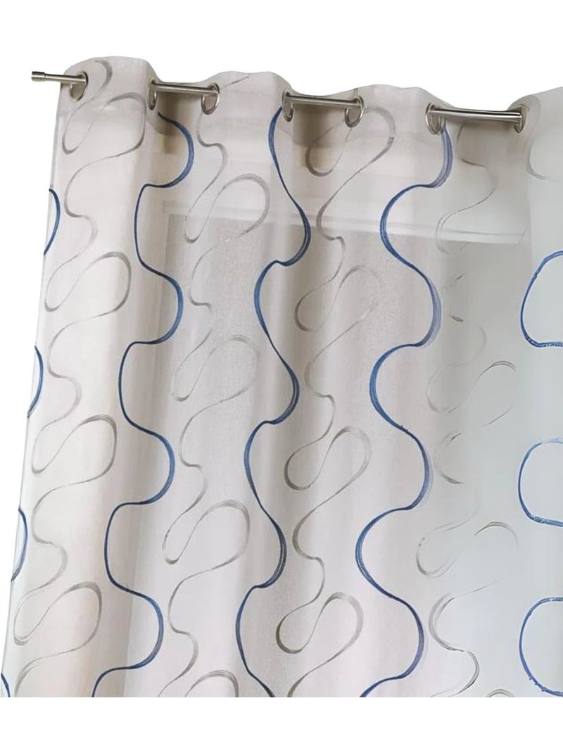 Voilage brodé à motifs ondulés Bleu - Kiabi