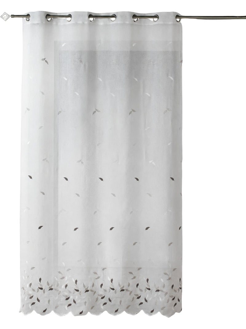 Voilage brodé feuilles avec bas festonné Beige - Kiabi