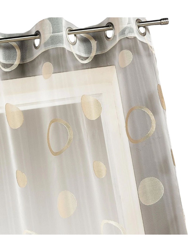 Voilage coloré motifs cercles prêt à poser Beige - Kiabi