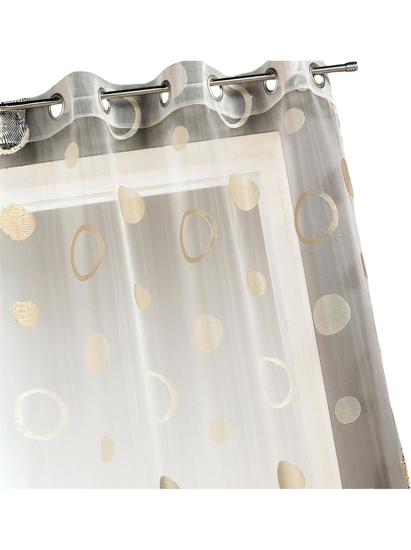 Voilage coloré motifs cercles prêt à poser Beige - Kiabi