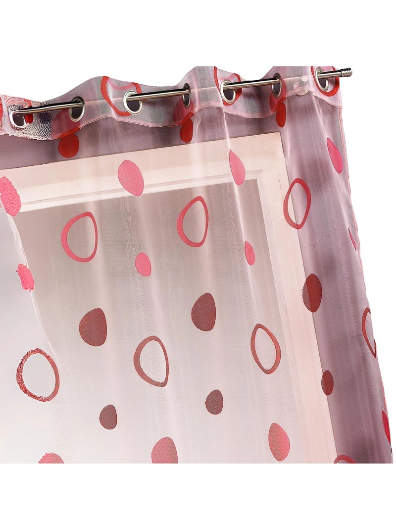 Voilage coloré motifs cercles prêt à poser Rouge brique - Kiabi