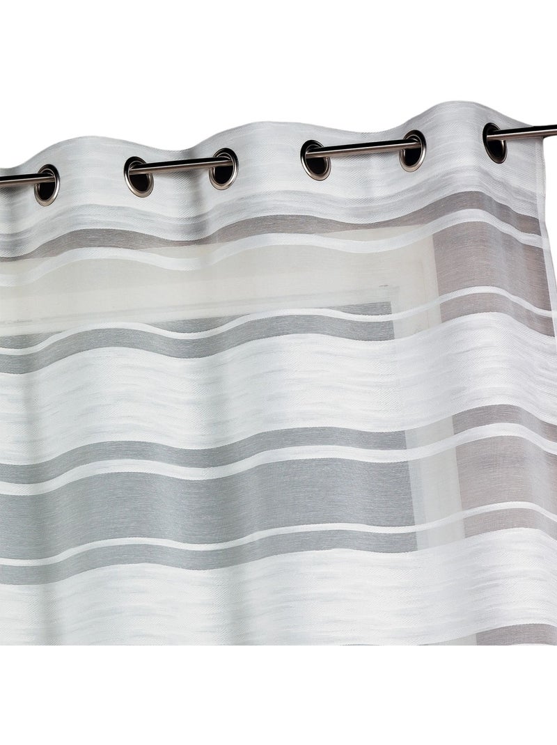 Voilage jacquard à rayures horizontales Ivoire - Kiabi