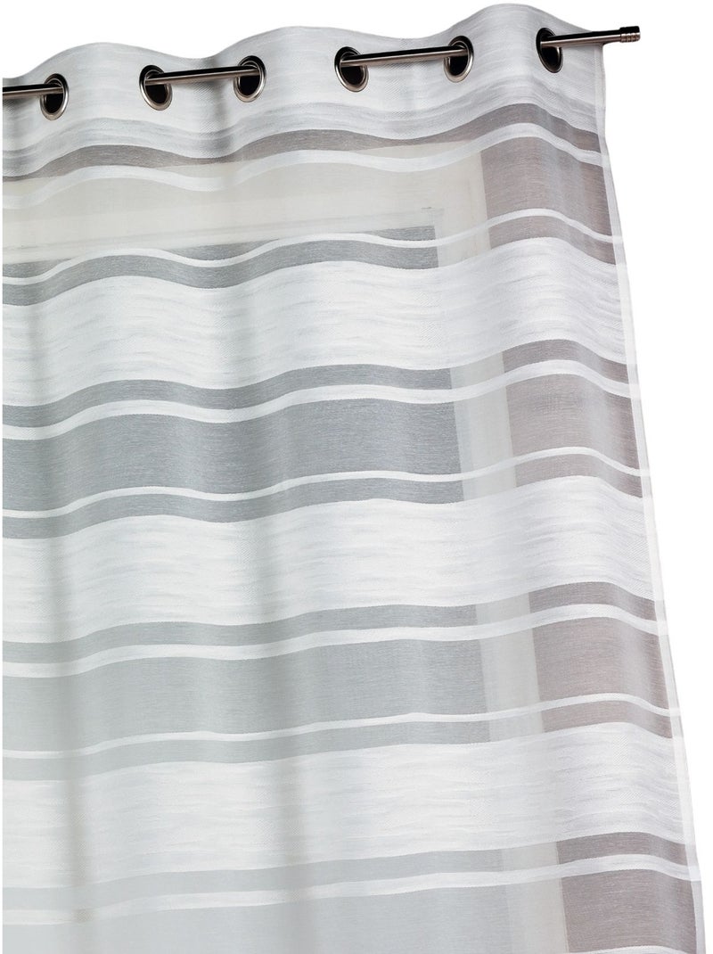 Voilage jacquard à rayures horizontales Ivoire - Kiabi