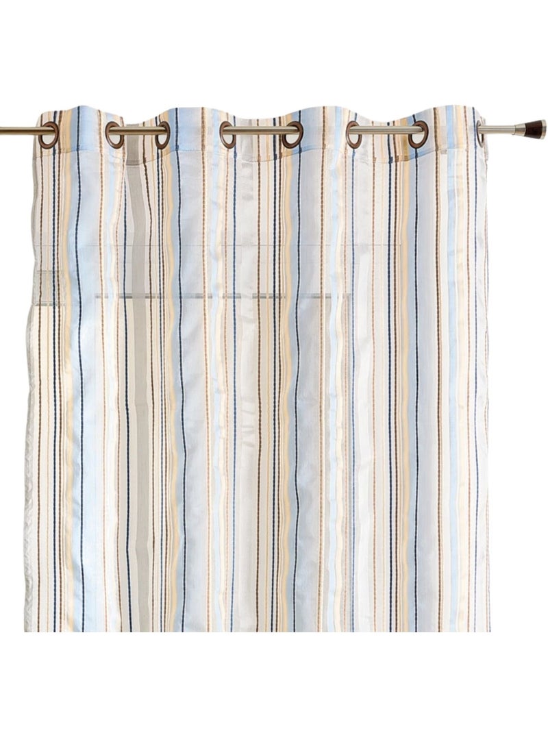 Voilage organza à rayures et œillets Bleu - Kiabi