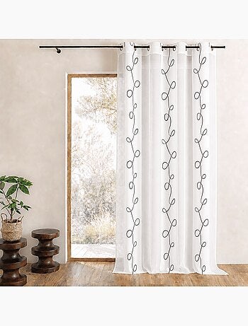 Voilage organza dévoré motif rayures et fils