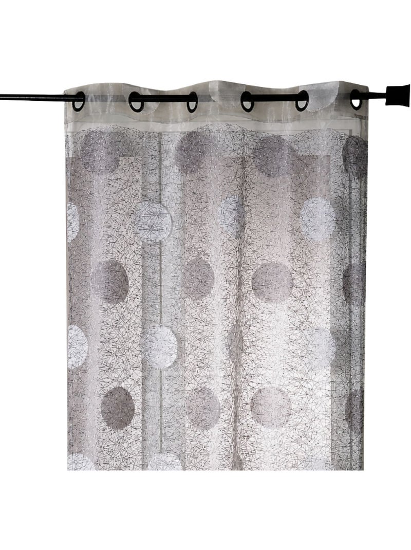 Voilage organza jacquard brodé motif gros ronds Gris clair - Kiabi