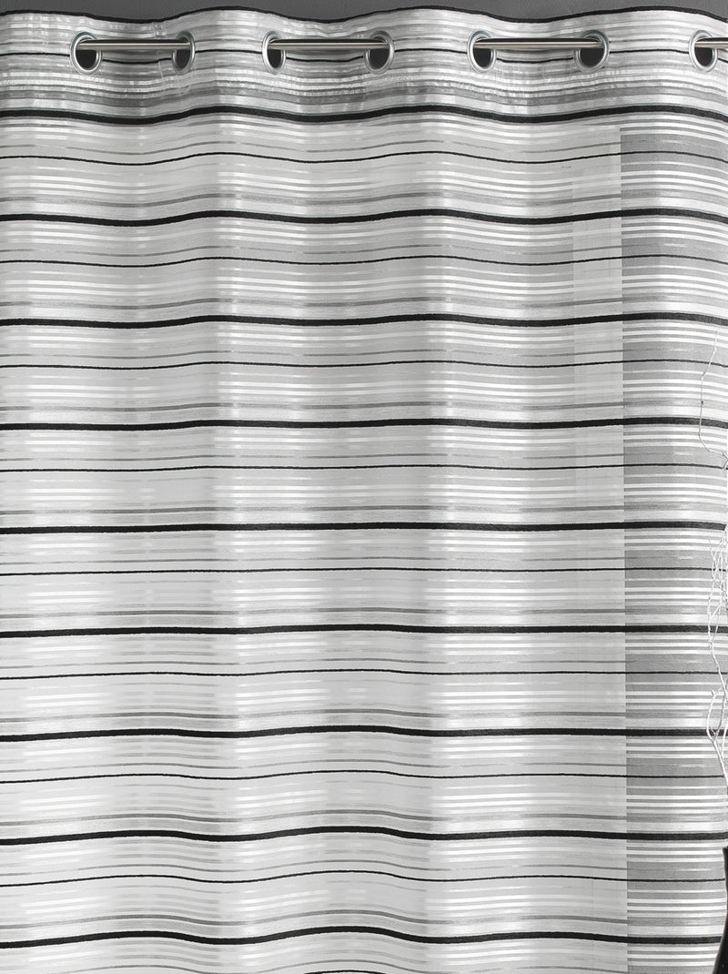 Voilage organza tissé à rayures horizontales et œillets Argent - Kiabi