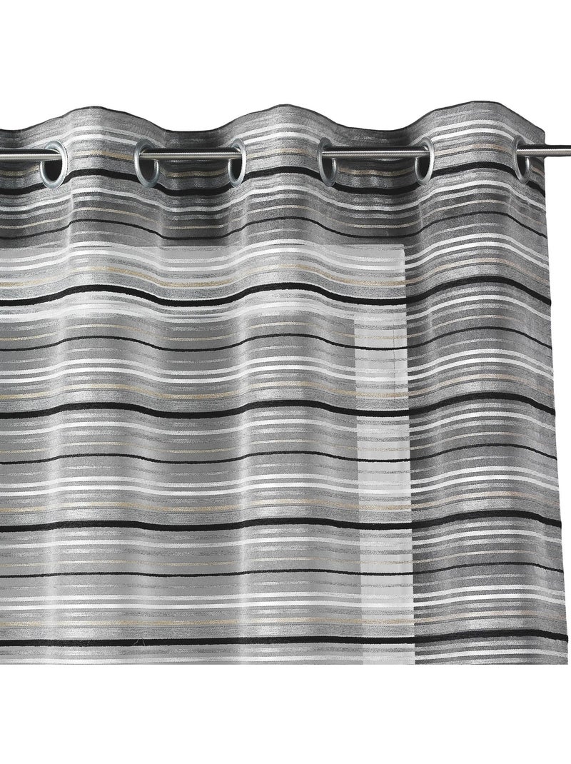 Voilage organza tissé à rayures horizontales et œillets gris anthracite - Kiabi