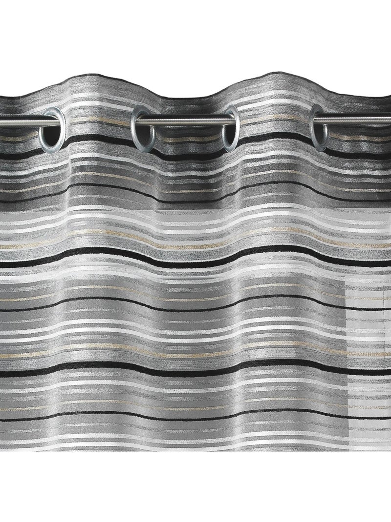 Voilage organza tissé à rayures horizontales et œillets gris anthracite - Kiabi
