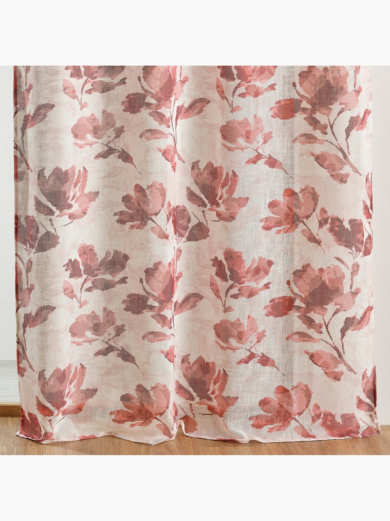 Voilage poly-lin imprimé à motif floral avec œillets Bordeaux - Kiabi