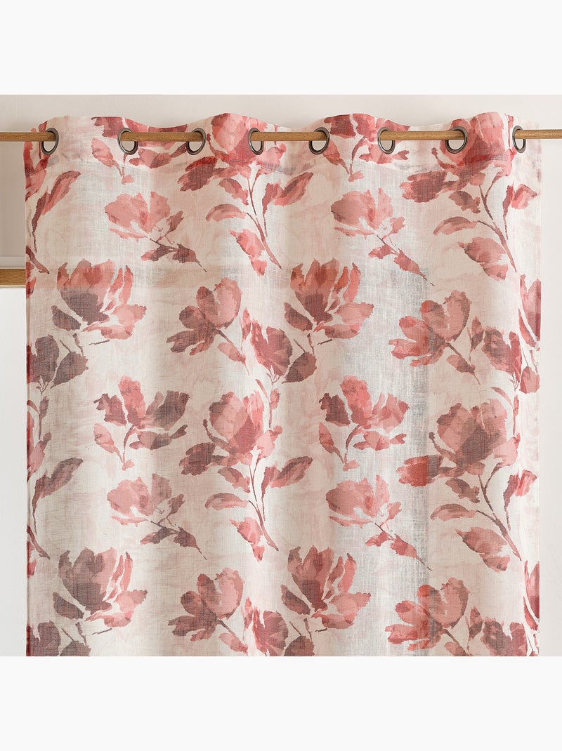 Voilage poly-lin imprimé à motif floral avec œillets Bordeaux - Kiabi