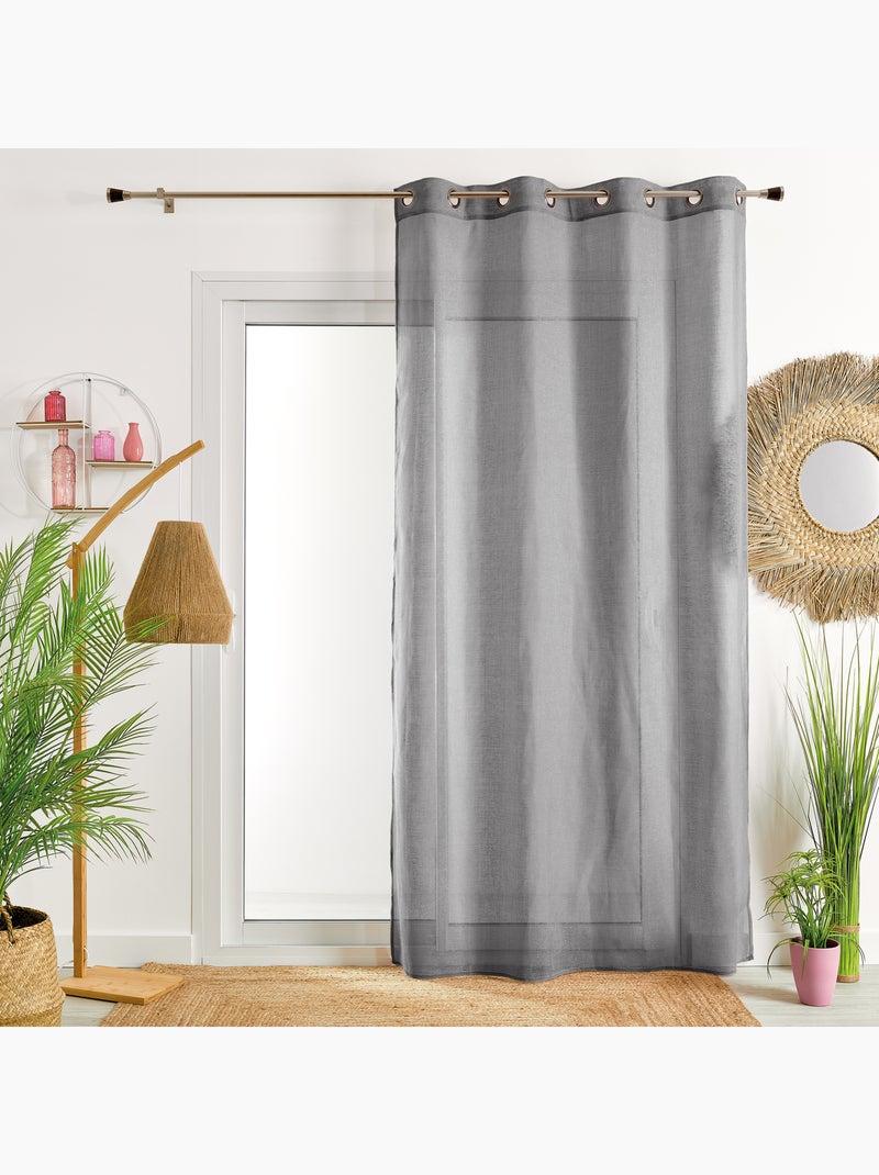 Voilage poly-lin uni  fluide gris anthracite - Kiabi