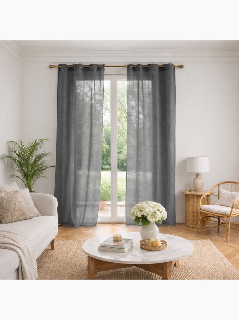 Voilage poly-lin uni  fluide gris anthracite - Kiabi