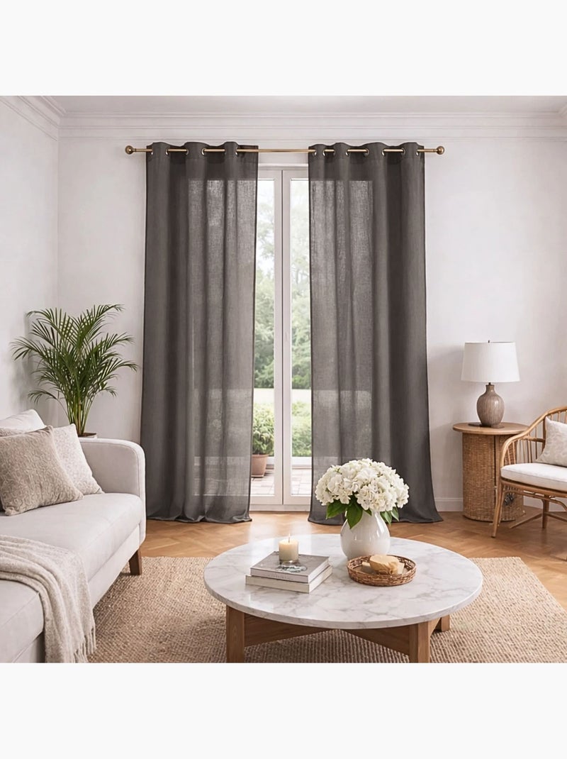 Voilage poly-lin uni  fluide Gris - Kiabi