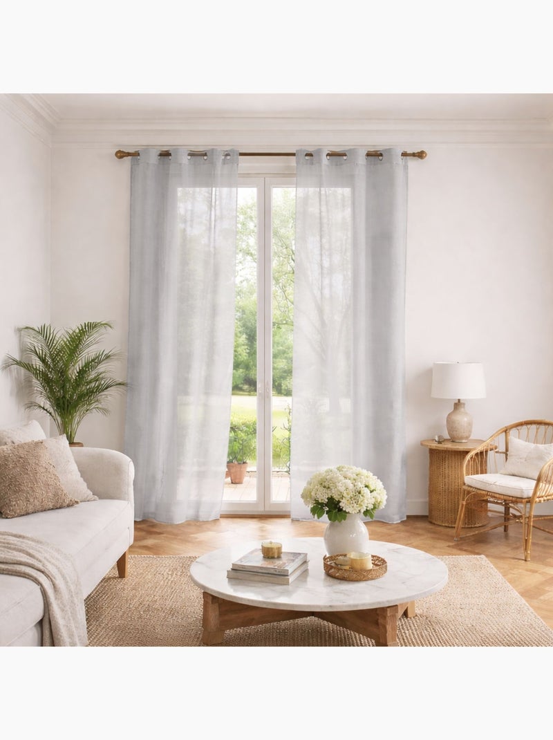 Voilage poly-lin uni  fluide Gris clair - Kiabi