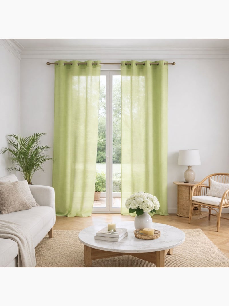 Voilage poly-lin uni  fluide Vert tilleul - Kiabi