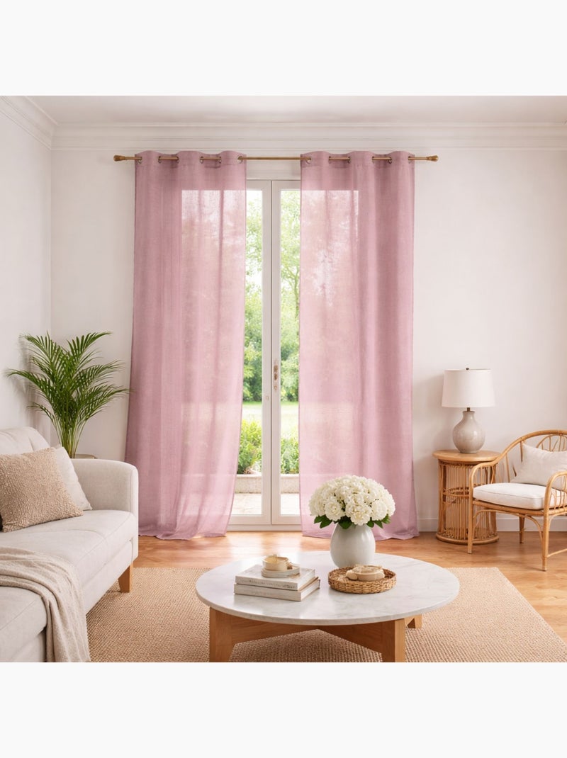 Voilage poly-lin uni  fluide Vieux rose - Kiabi