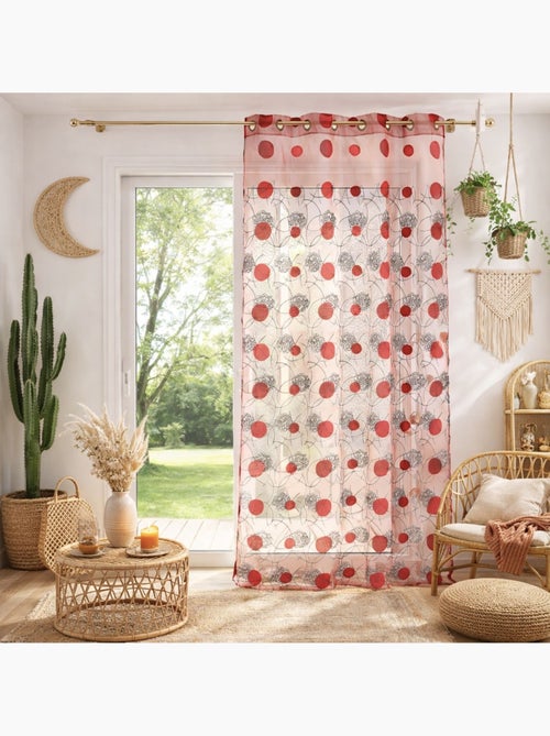Voilage rouge motifs brodés - Kiabi