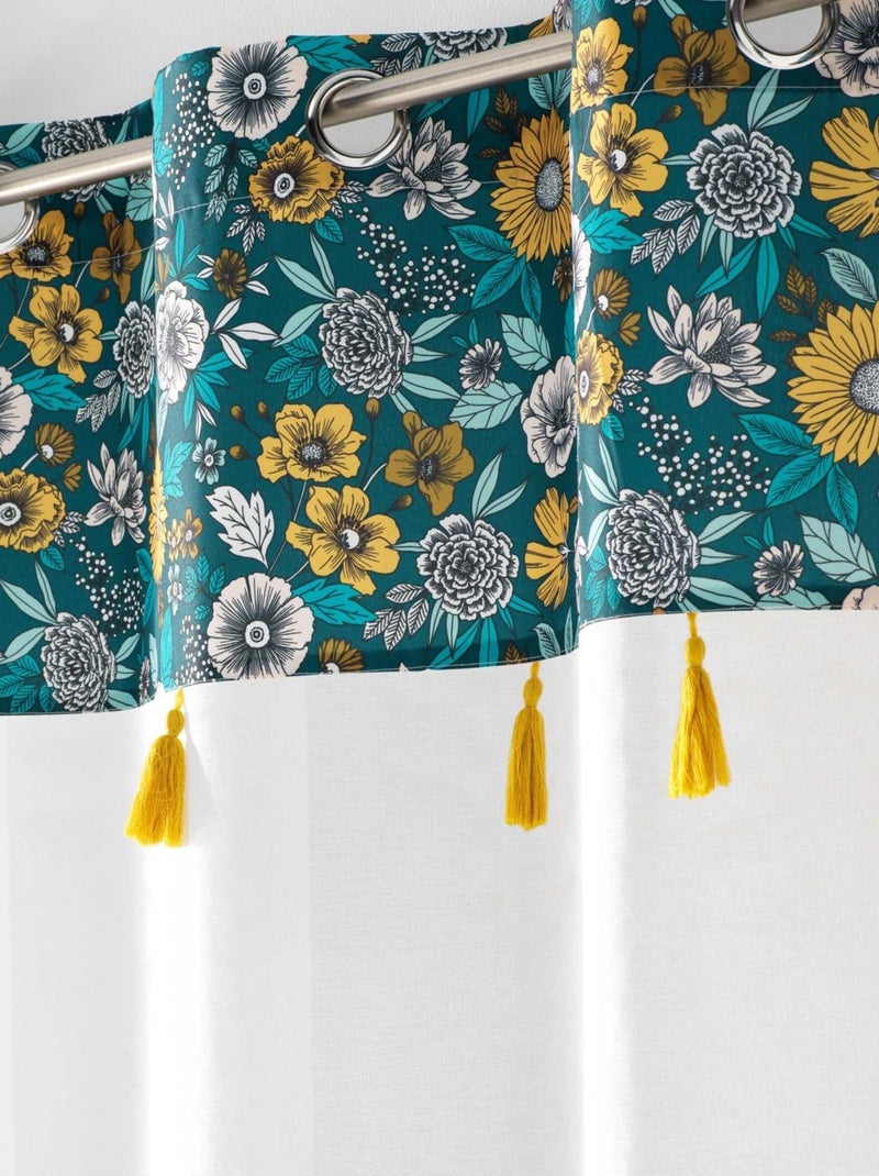 Voilage sablé imprimé floral Bleu - Kiabi