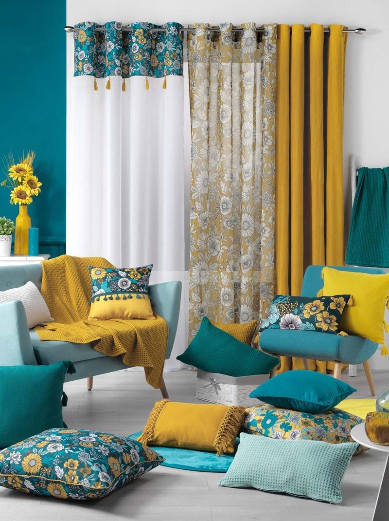 Voilage sablé imprimé floral Bleu - Kiabi