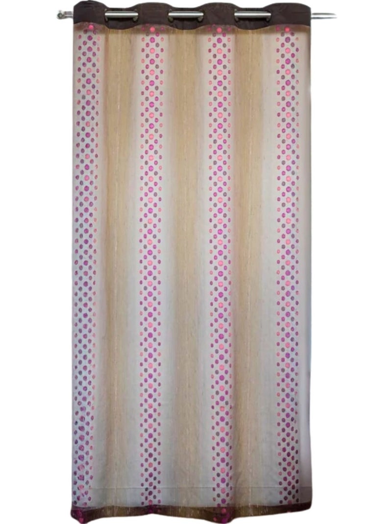Voilage tamisant motif de pois et rayures Marron tabac - Kiabi