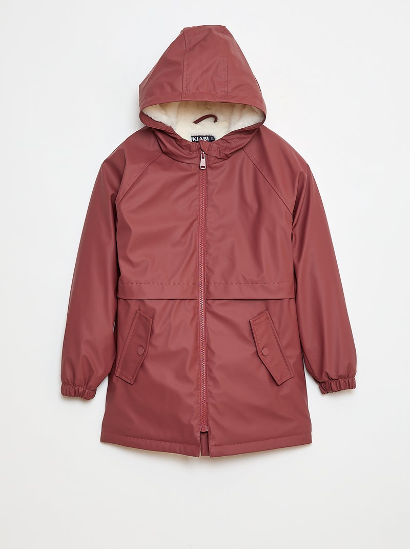 Volledig gevoerde waterafstotende, rubberen parka met capuchon Rood - Kiabi