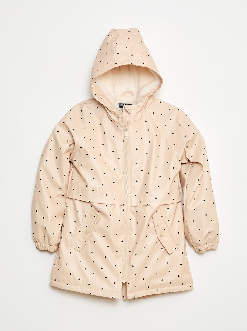 Volledig gevoerde waterafstotende, rubberen parka met capuchon Rose - Kiabi