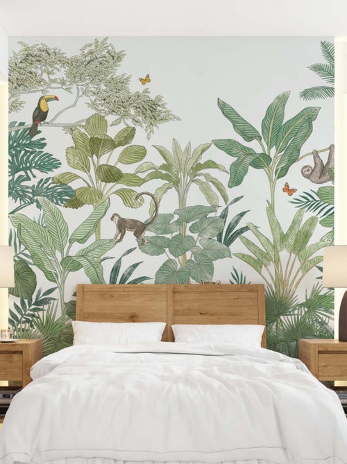 Wandbekleding panoramisch intissé tropische jungleprint met dieren – Future Home - Kiabi Wandbekleding panoramisch intissé tropische jungleprint met dieren – Future Home - Kiabi