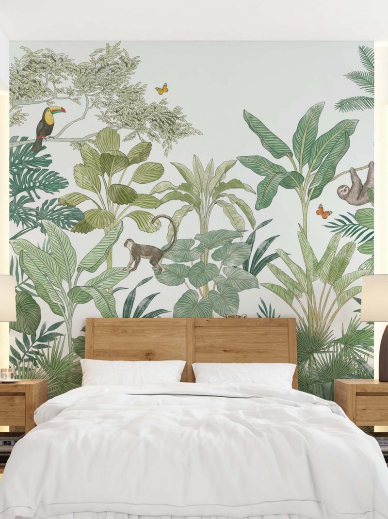 Wandbekleding panoramisch intissé tropische jungleprint met dieren – Future Home Groen - Kiabi