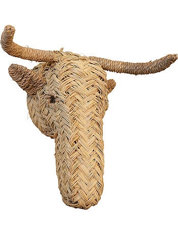 Wanddecoratie van stro met elandkop