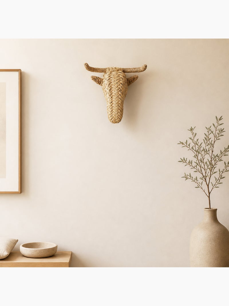 Wanddecoratie van stro met elandkop Beige - Kiabi