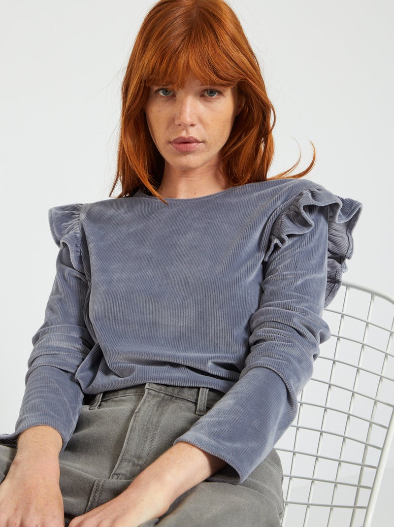 Warm T-shirt van zacht tricot GRIJS - Kiabi