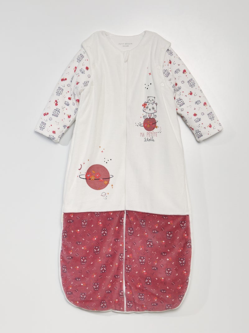 Warme babyslaapzak met afneembare mouwen 'Petit Béguin' wit / roze - Kiabi